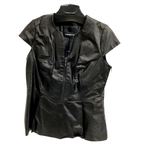 Vintage Colleen Lopez Black Leather Peplum Top Zip Size 12 - Picture 1 of 4